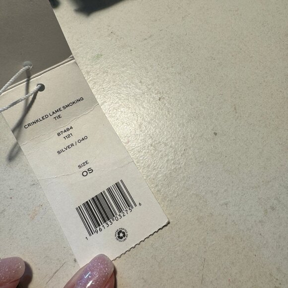 TORY BURCH CRINKLED LAMÉ SMOKING BOW TIE SCARF SILVER NWT - Picture 6 of 6